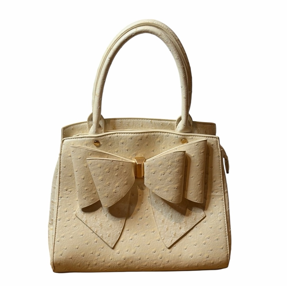NWOT Crossi NY Ostrich Bow Satchel Crossbody Cream